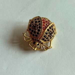 Vintage Gold and Black rhinestones Ladybug Brooch